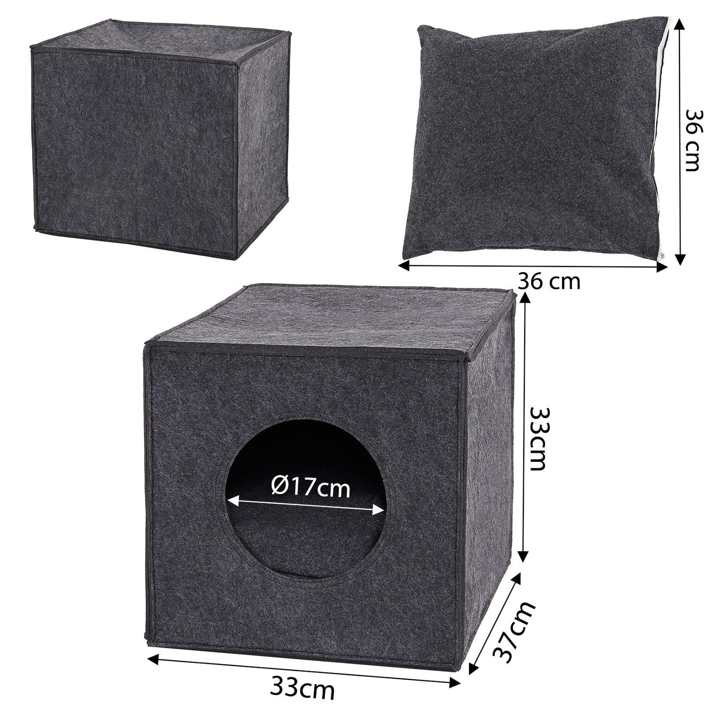 Coolapet Filz Katzenhöhle Würfel – Faltbares Katzenbett mit Liegekissen für Regale & Böden (Dunkelgrau)