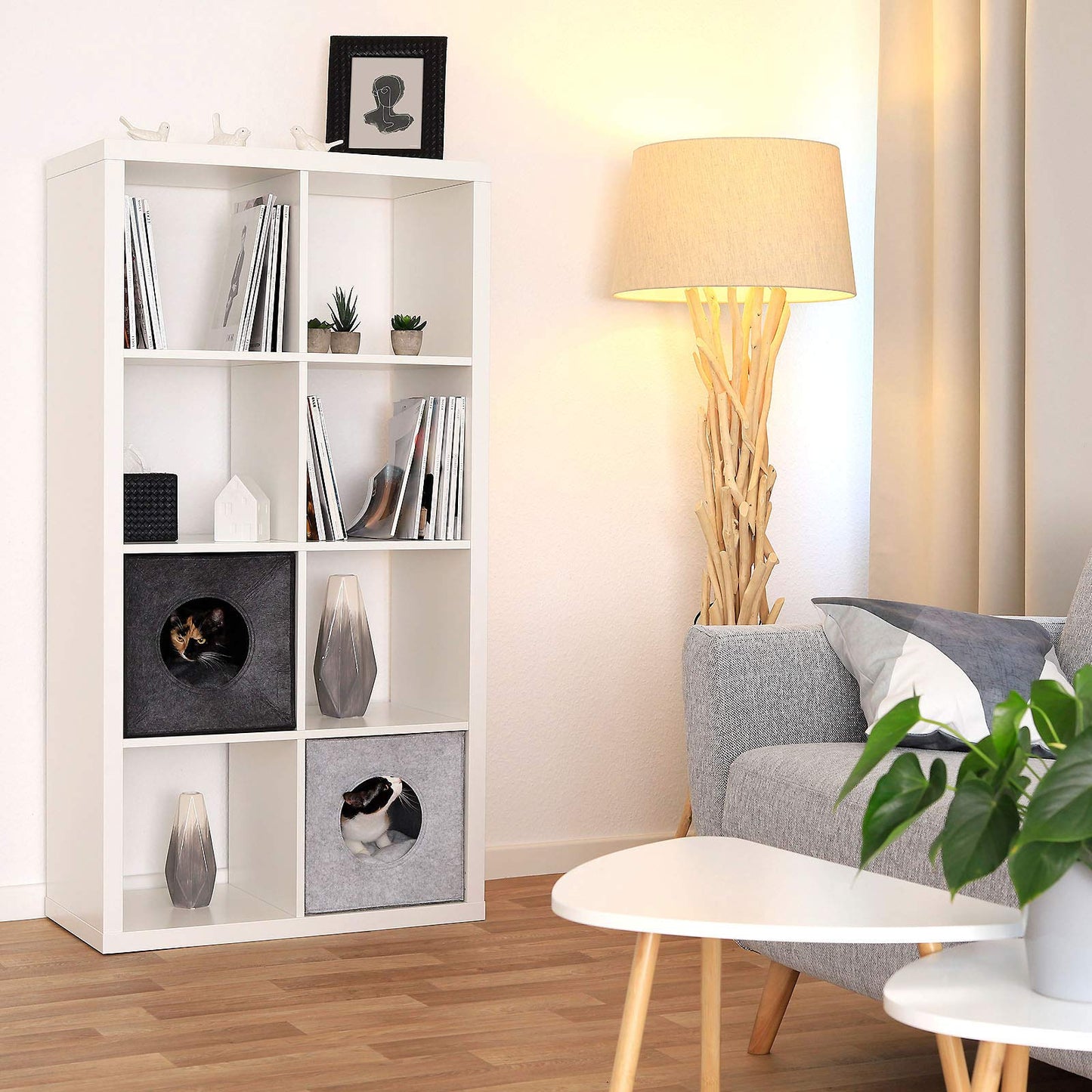 Coolapet Filz Katzenhöhle Würfel – Faltbares Katzenbett mit Liegekissen für Regale & Böden (Dunkelgrau)